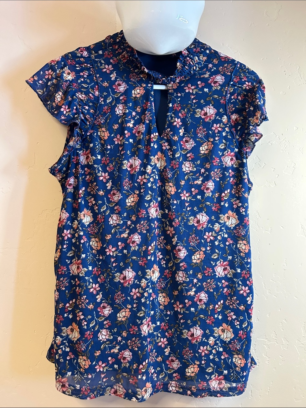 Sara Michelle Blue Floral Smocked Neck Blouse